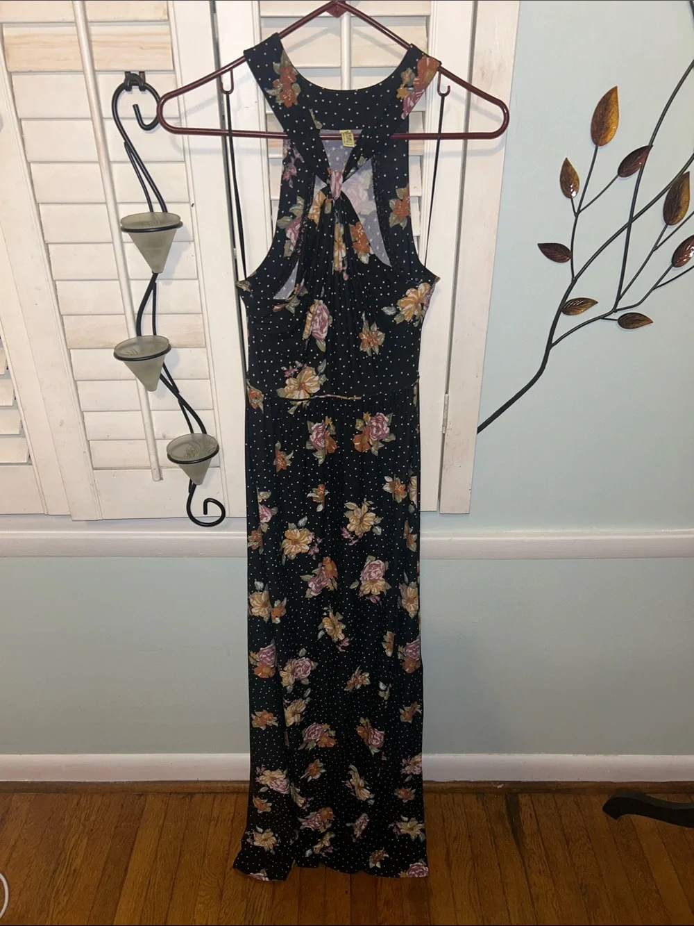 Free People Black Floral Maxi Dress with Orange & Cream Blooms